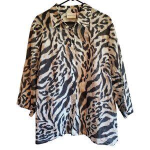 Alfred Dunner Tiger Print Button Up Collard Blouse 20W
